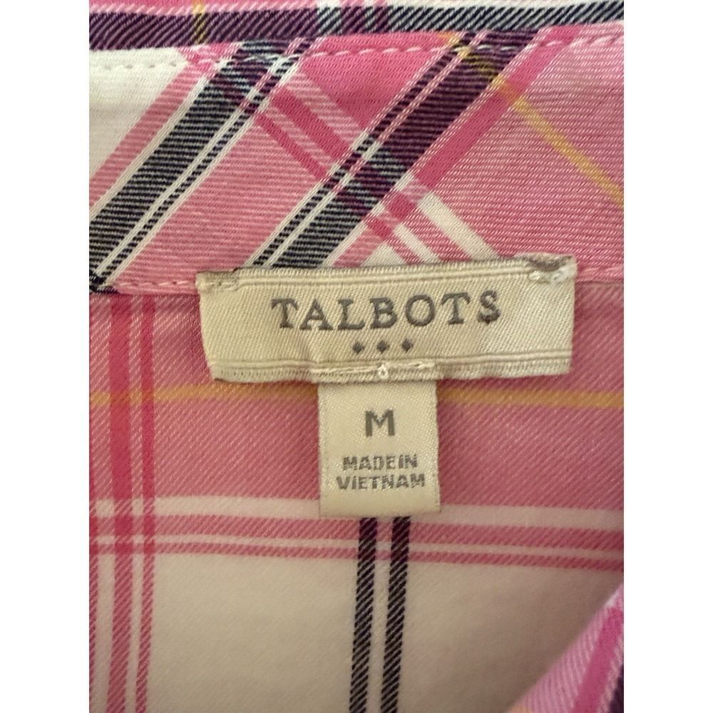 Talbots Plaid Cotton Shirt Button Up Collar Lightweight Classic Preppy Pink Med - Picture 10 of 16